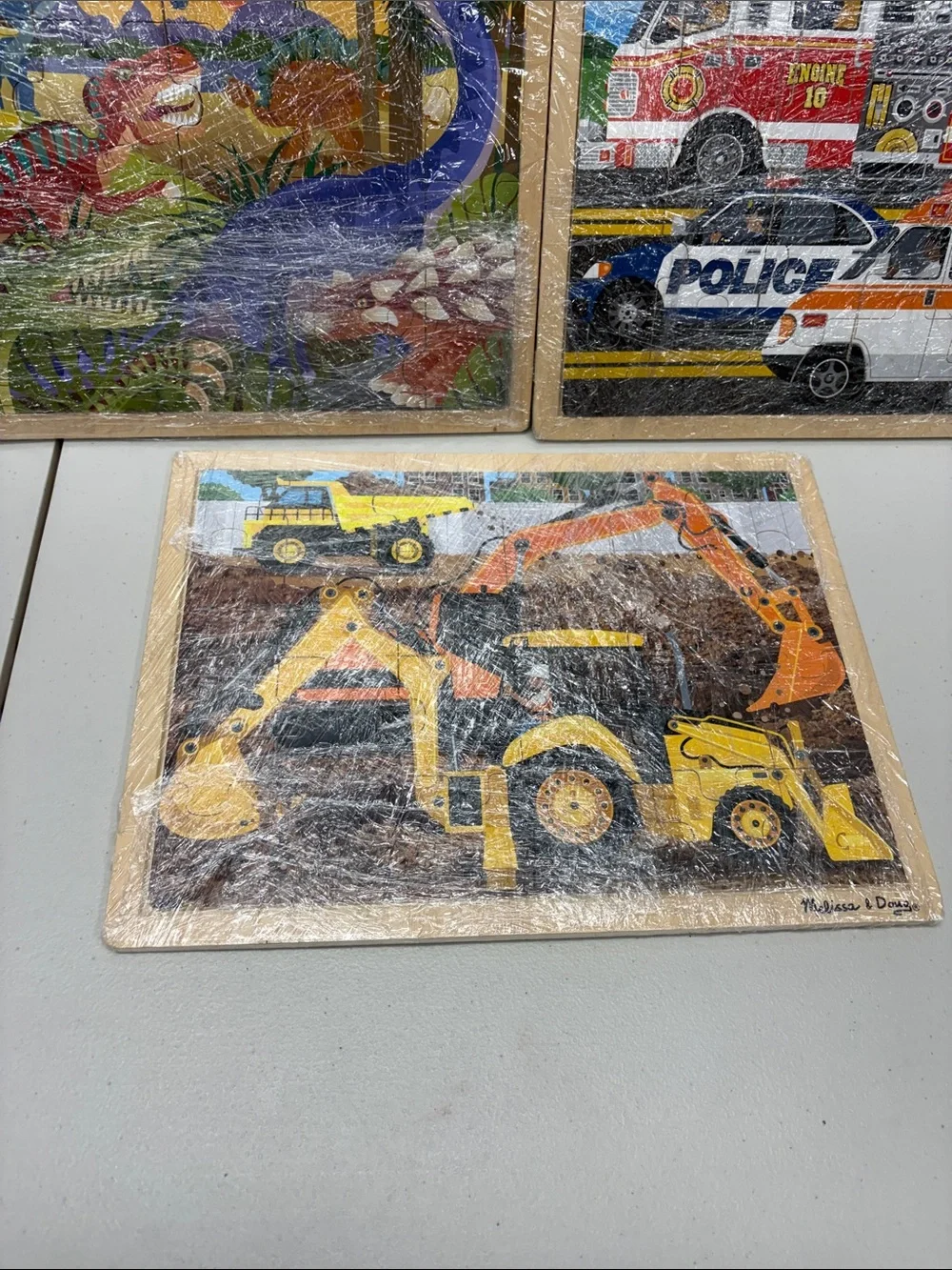 Melissa & Doug Wooden Jigsaw Puzzle Fire Construction Diggers Rescue Dinosaur